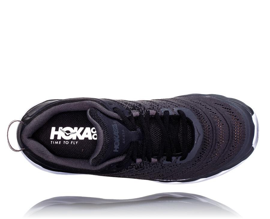 Hoka One One Womens Running Shoes - Akasa - Black/White - RKOH74805
